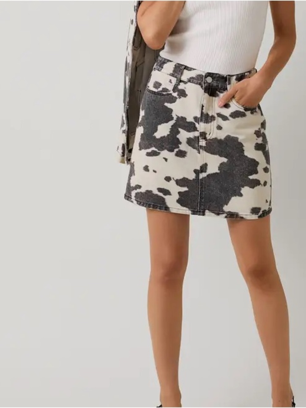 NWT- SUNDAY EDITION Cow Print Denim Mini Skirt